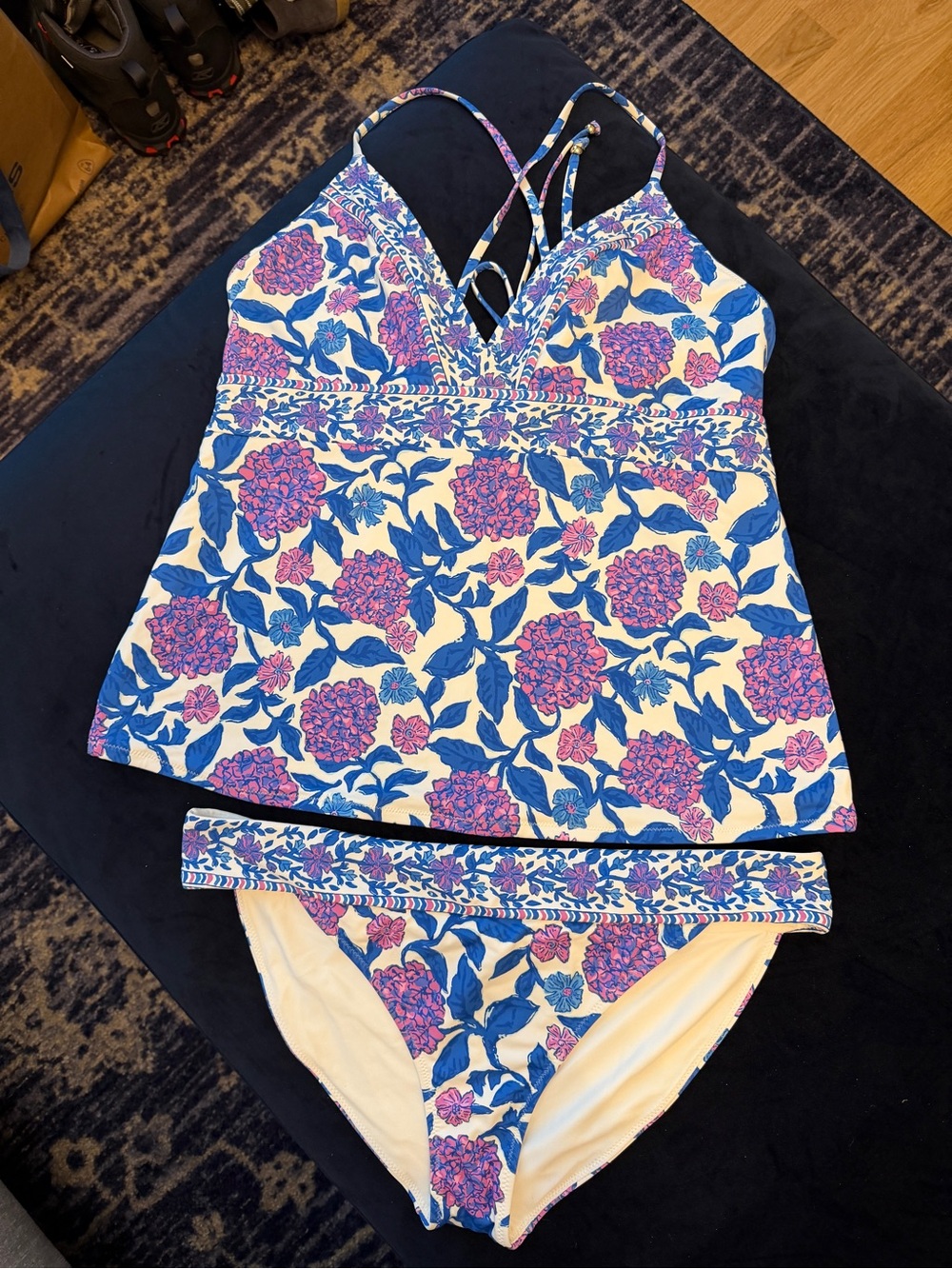 Vineyard Vines Blue and Pink Floral Tankini with Matching Bottom